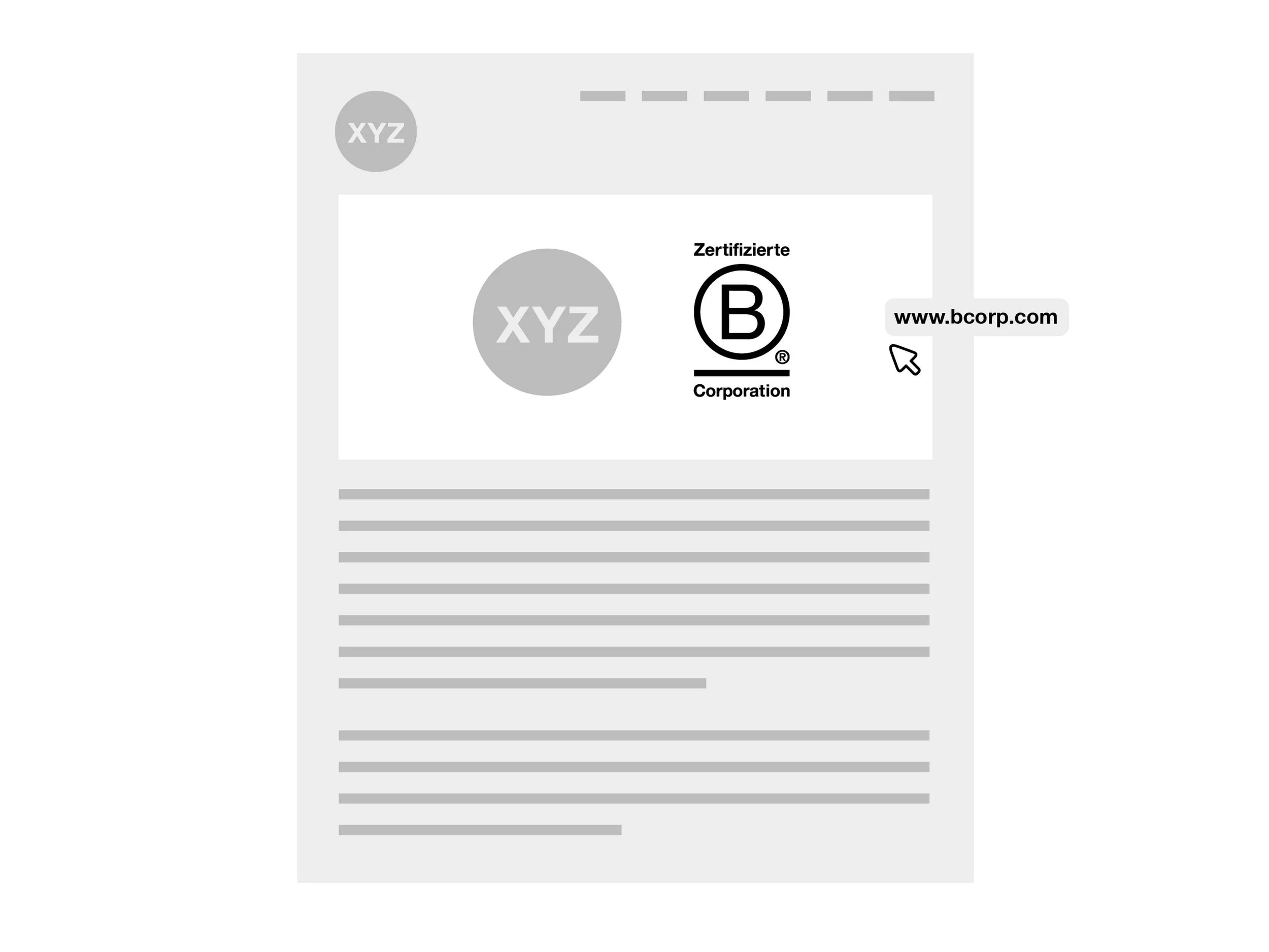 Illustration eines Blogs, der das B Corp-Logo verwendet