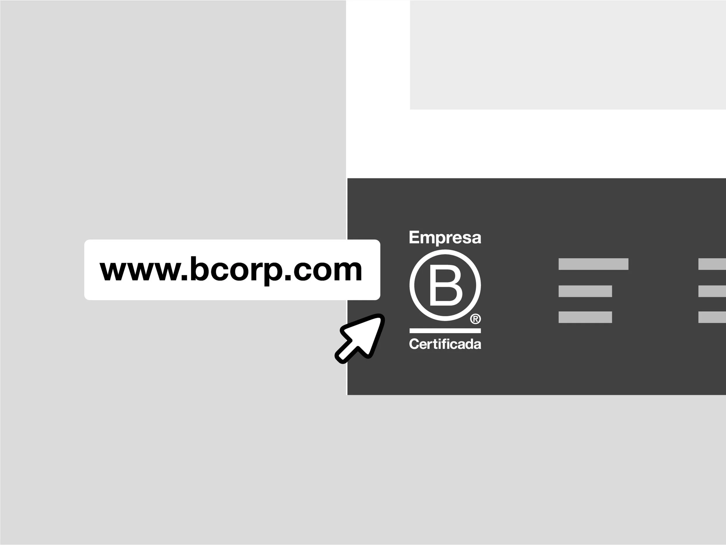 Ejemplo de logotipo B Corp en el pie de página de un sitio web
