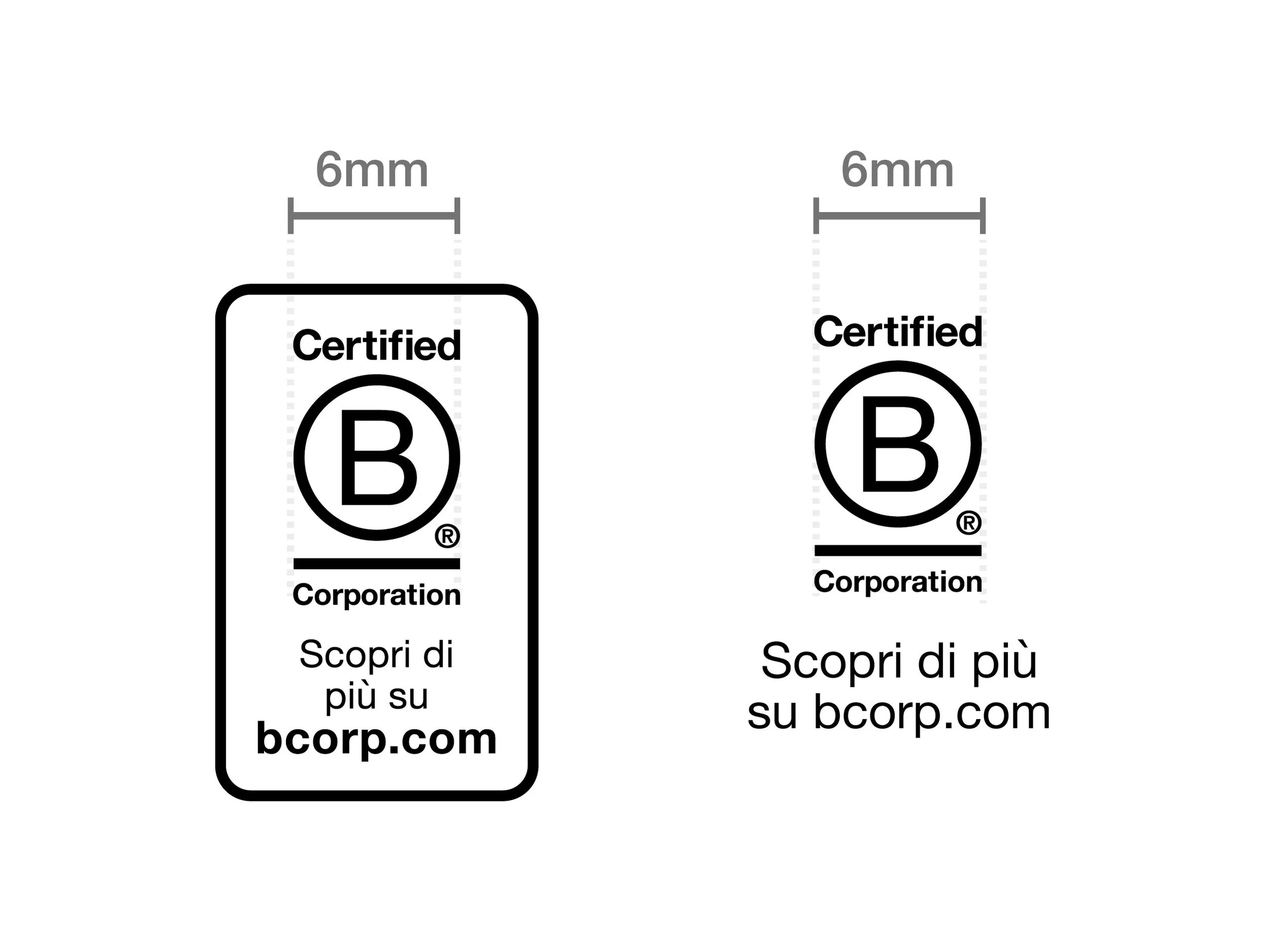 Esempio di logo B Corp con larghezza minima 6 mm