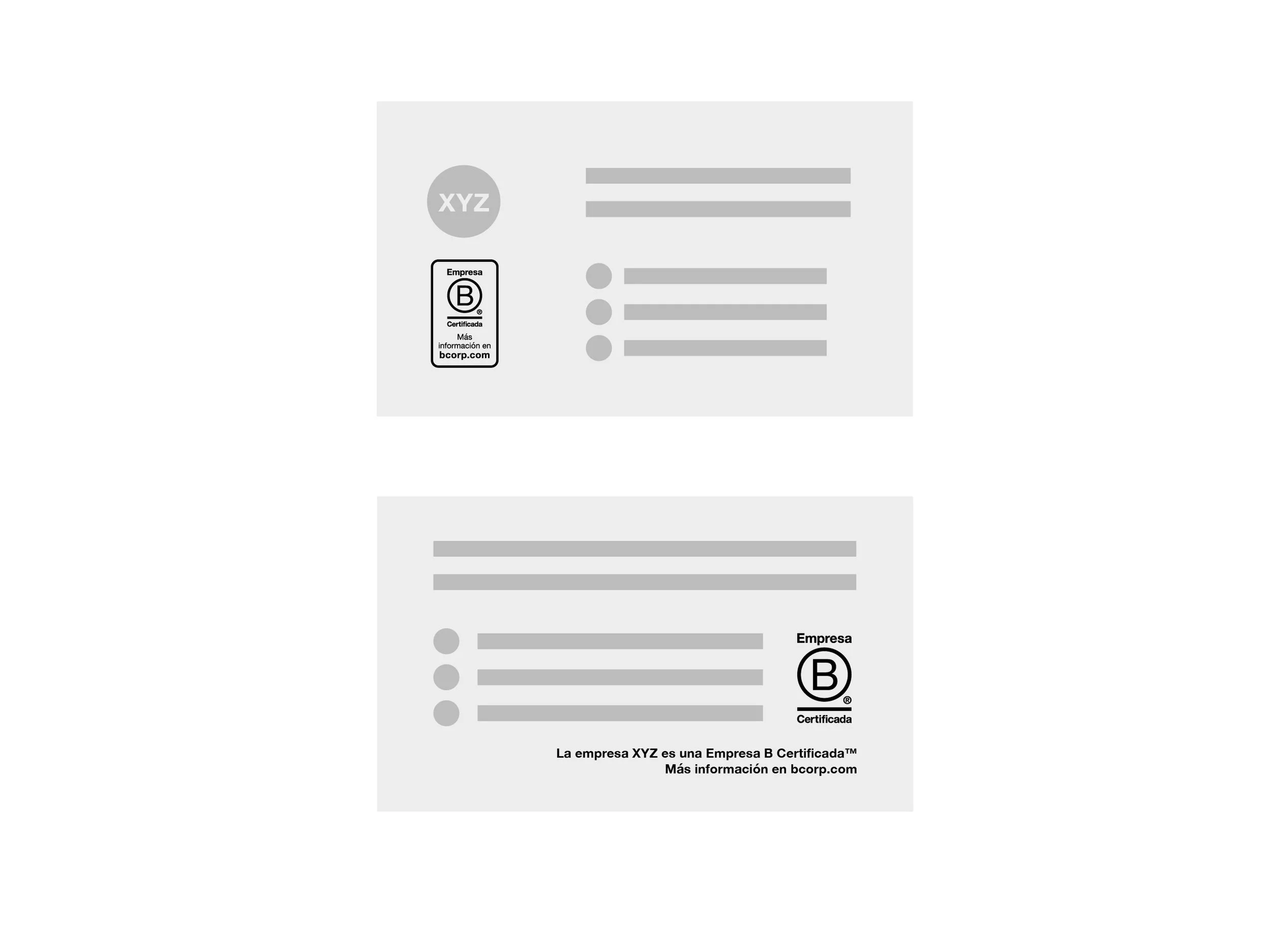 Ilustración de tarjetas empresariales con el distintivo URL con el logo de Empresa B y el logo de Empresa B con texto de URL simple