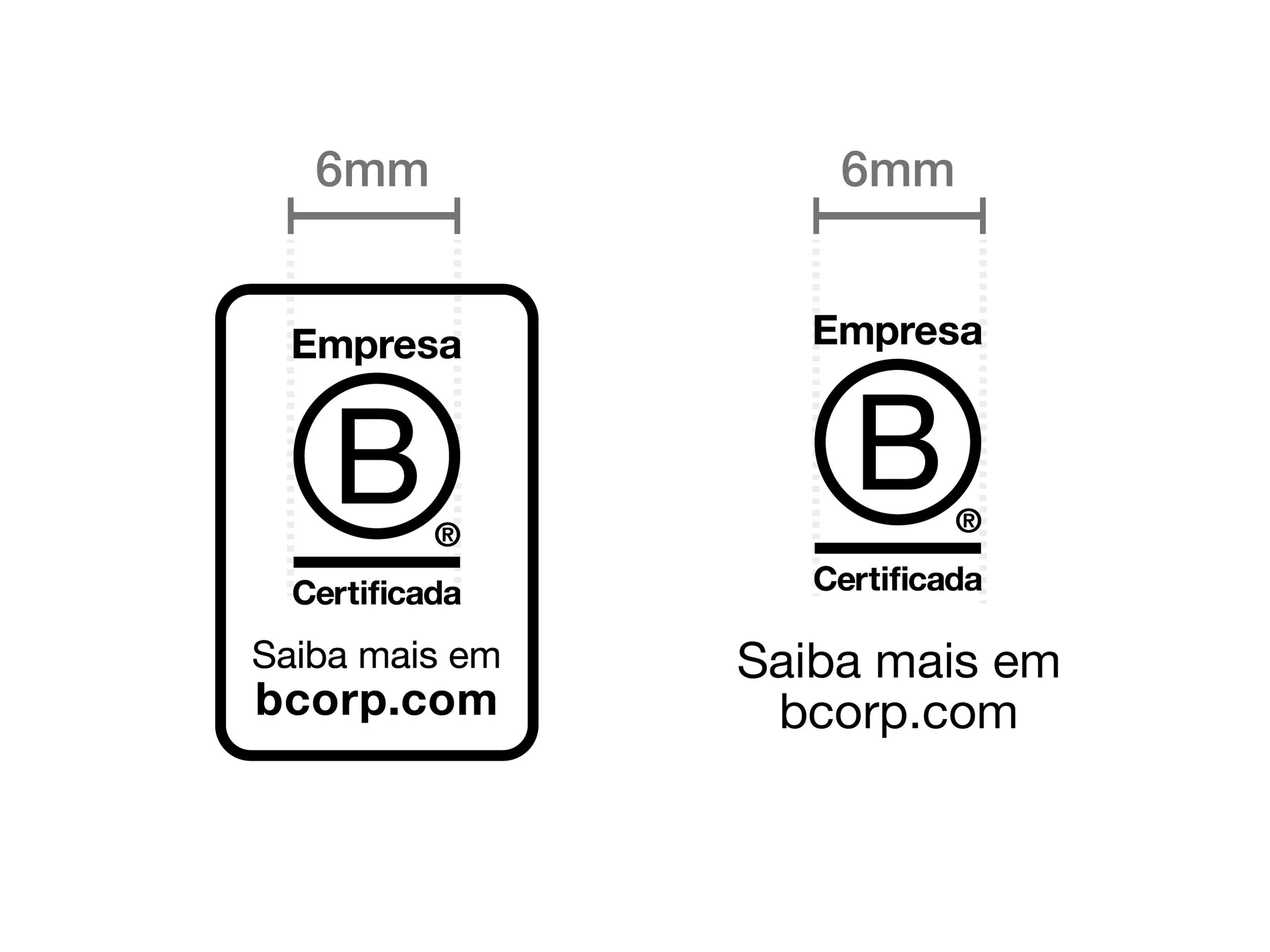 Exemplo mostrando o logo de Empresa B com tamanho mínimo de 6 mm de largura