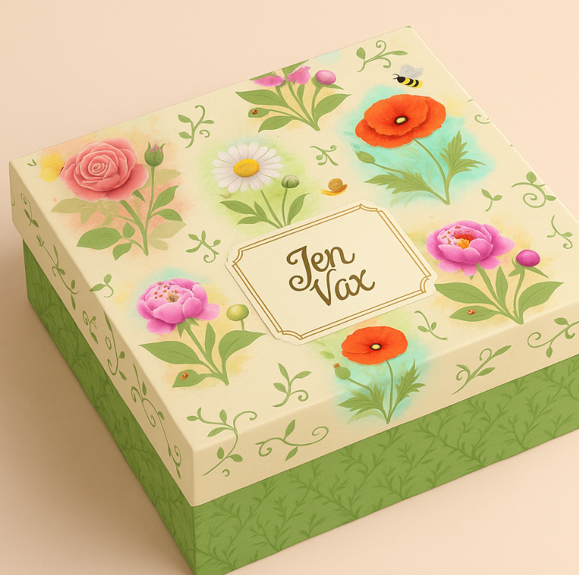 Vintage Garden Blooms floral artwork applied to a decorative gift box