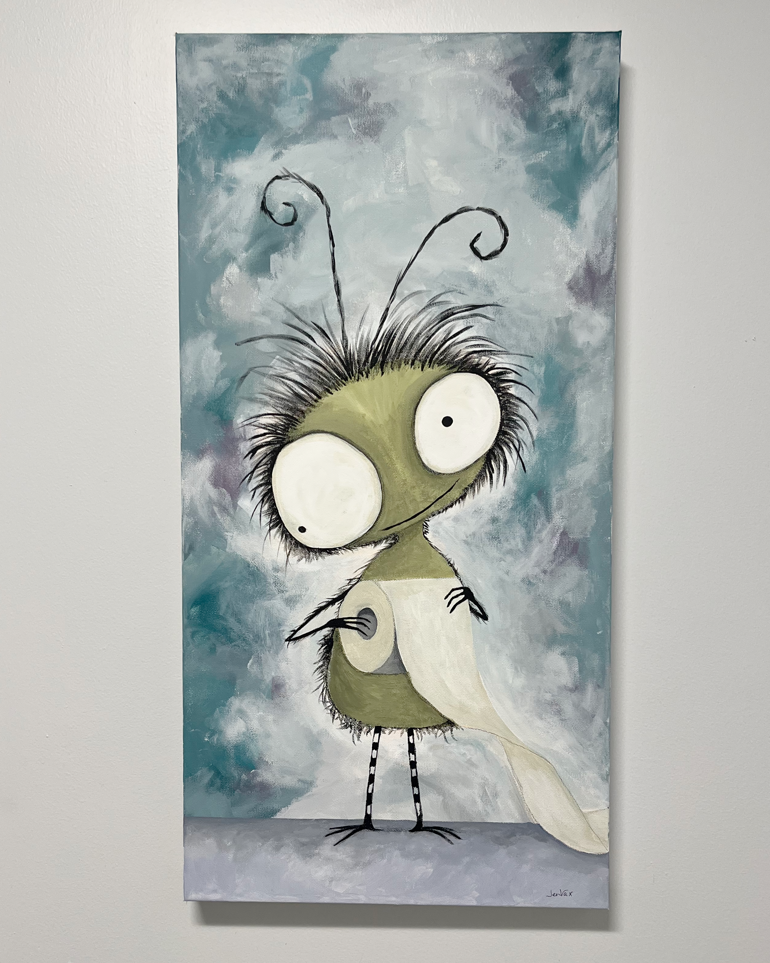 Original whimsical monster painting by Jen Vax