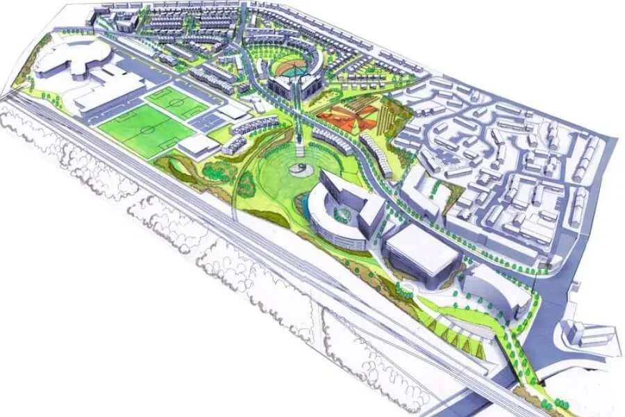 Illustrative masterplan showing the proposed Central Park development and railway-side regeneration area in Darlington