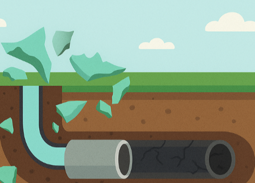 Pipe bursting sewer line replacement illustration