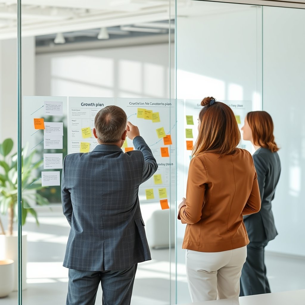 Consultant mapping a growth roadmap with a business owner