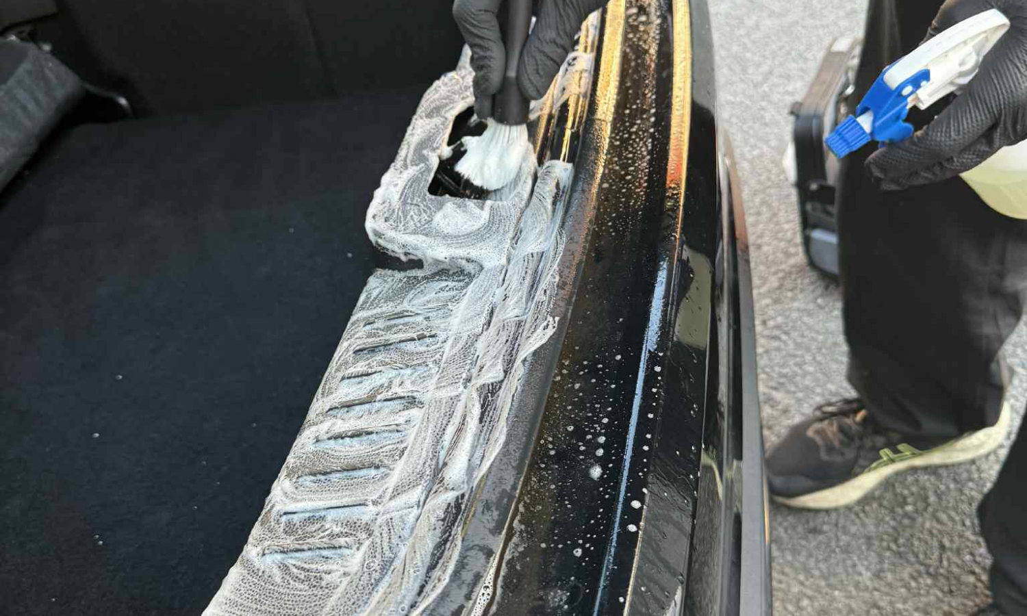 Detailed clean across crevices, rails, and plastics