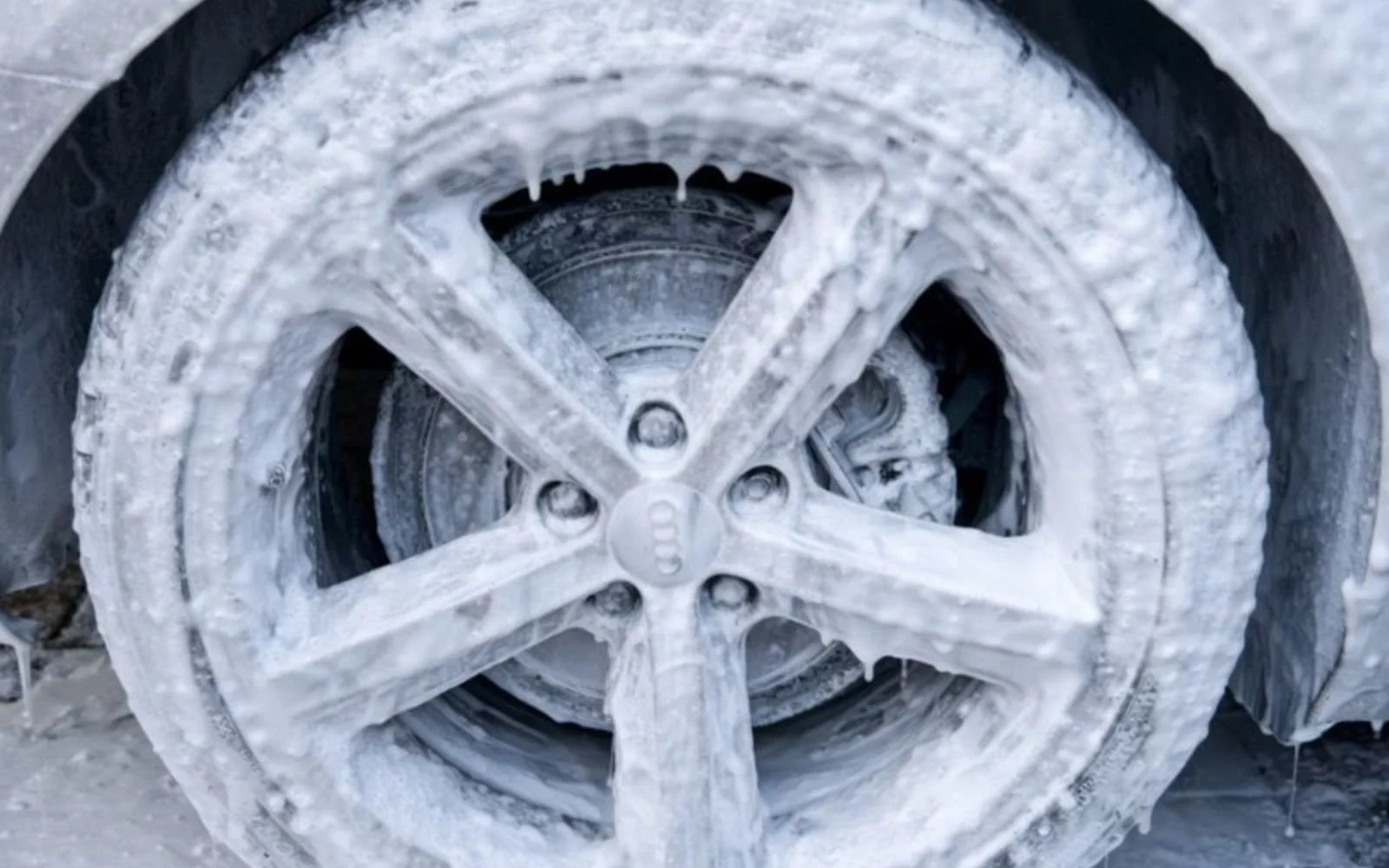 Wheels cleaned with snow foam