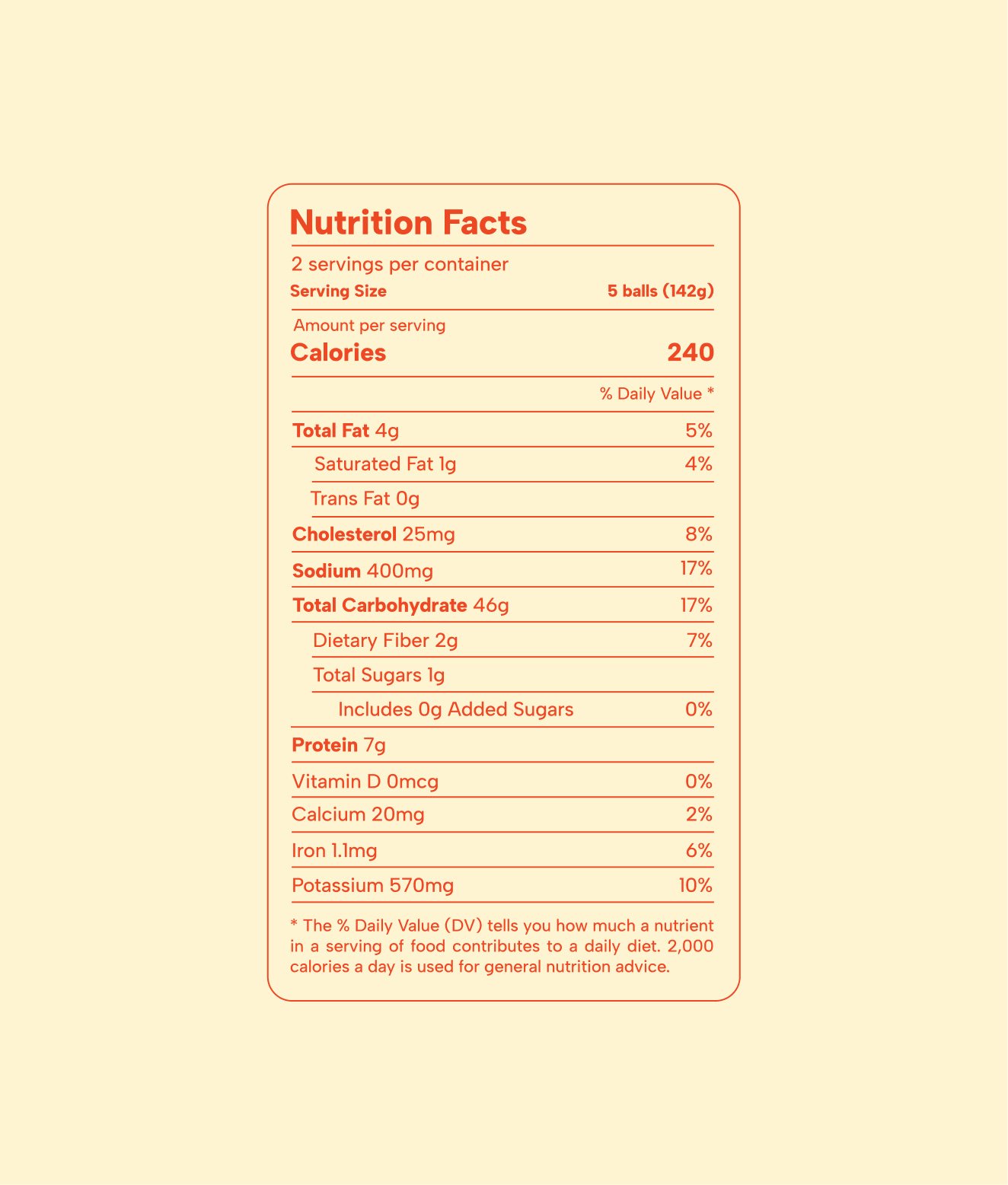 Chicken potato ball nutrition information