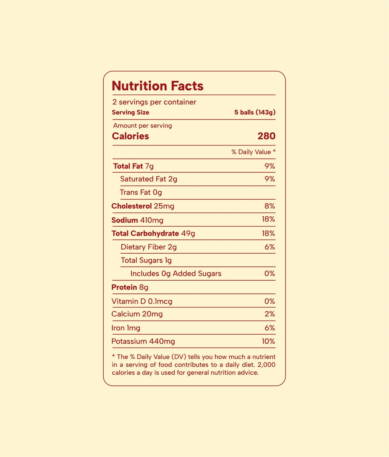 Pork potato ball nutrition information