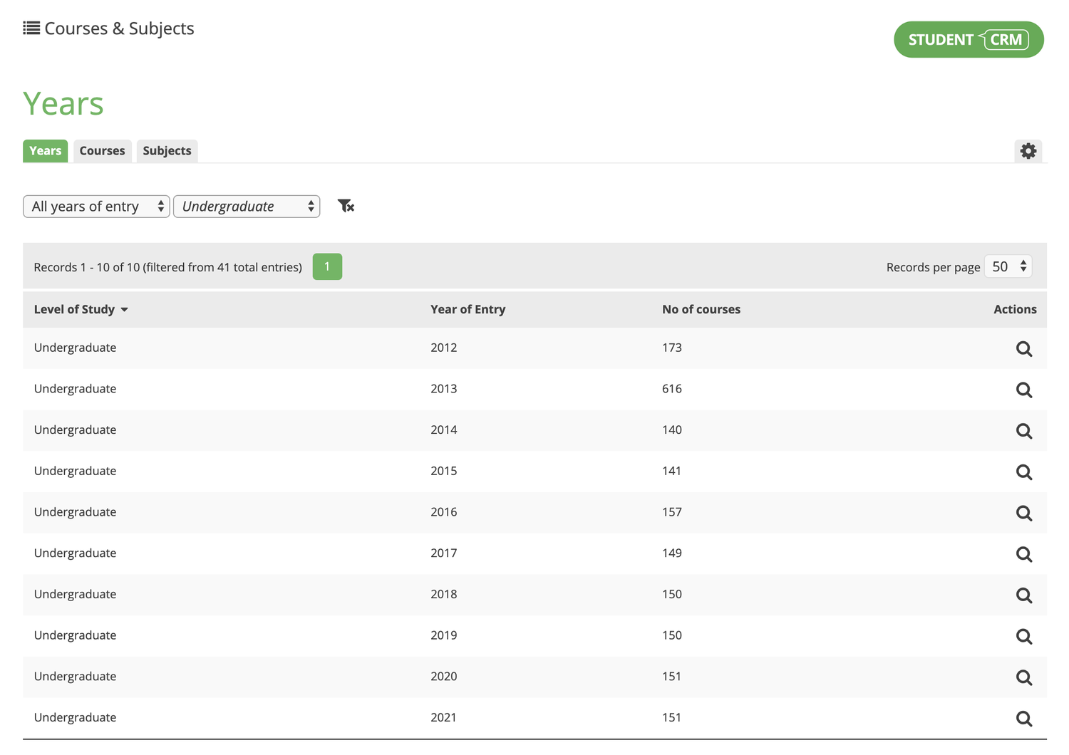 Course & Subject filters shown in a form