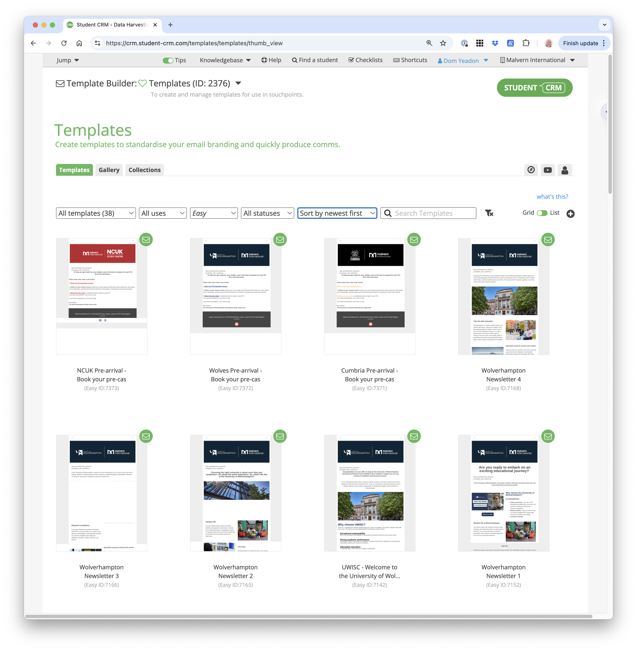 Student CRM Template Builder email templates example