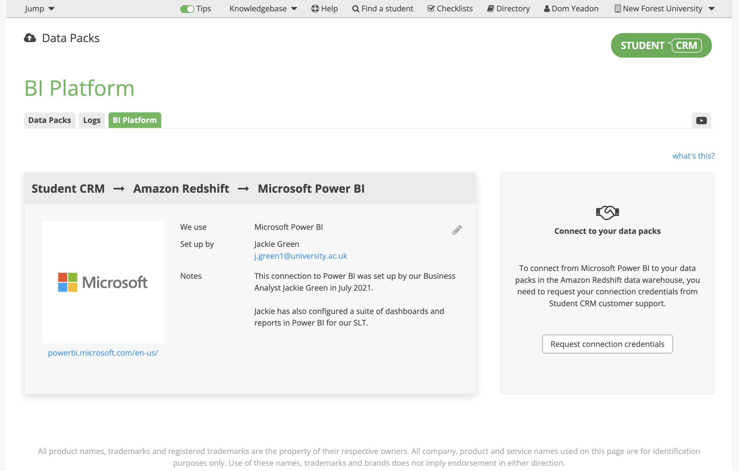 Connect BI tools like Power BI, Tableau, and Qlik to Student CRM data