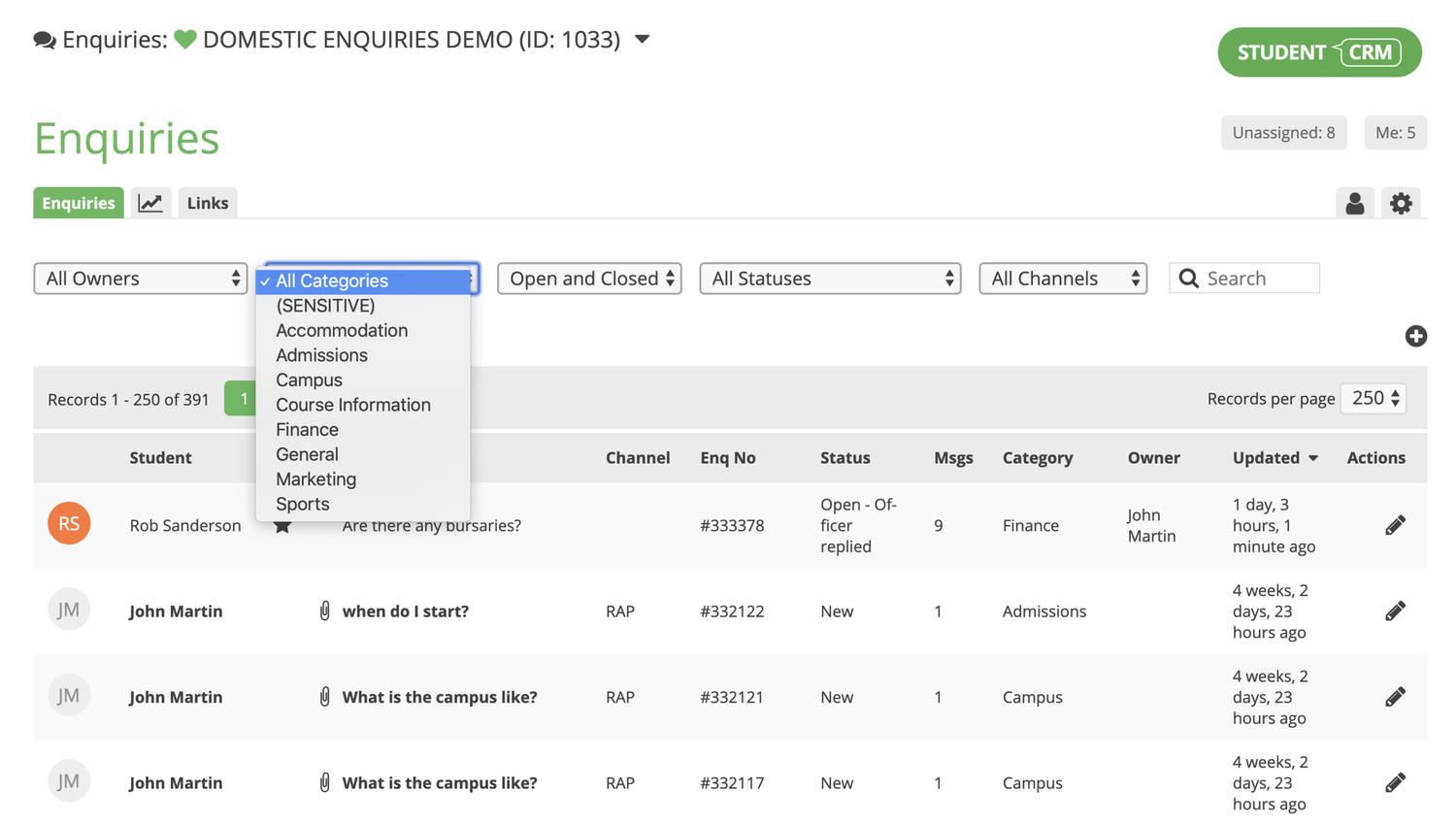 Centralised enquiries management example