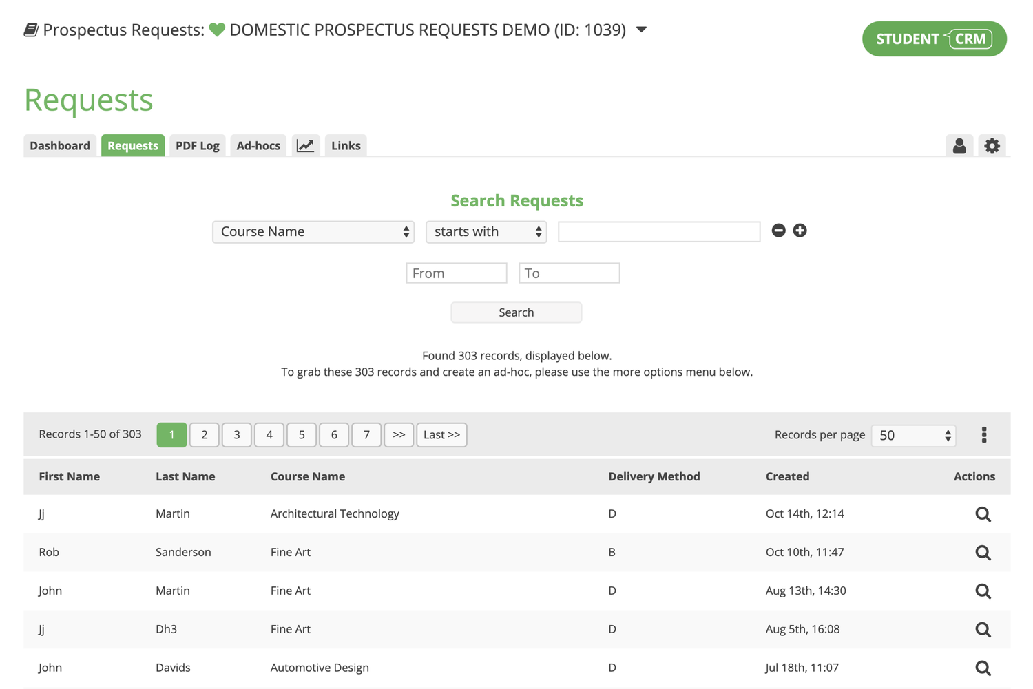 Prospectus Requests workflows for digital and postal fulfilment in Student CRM