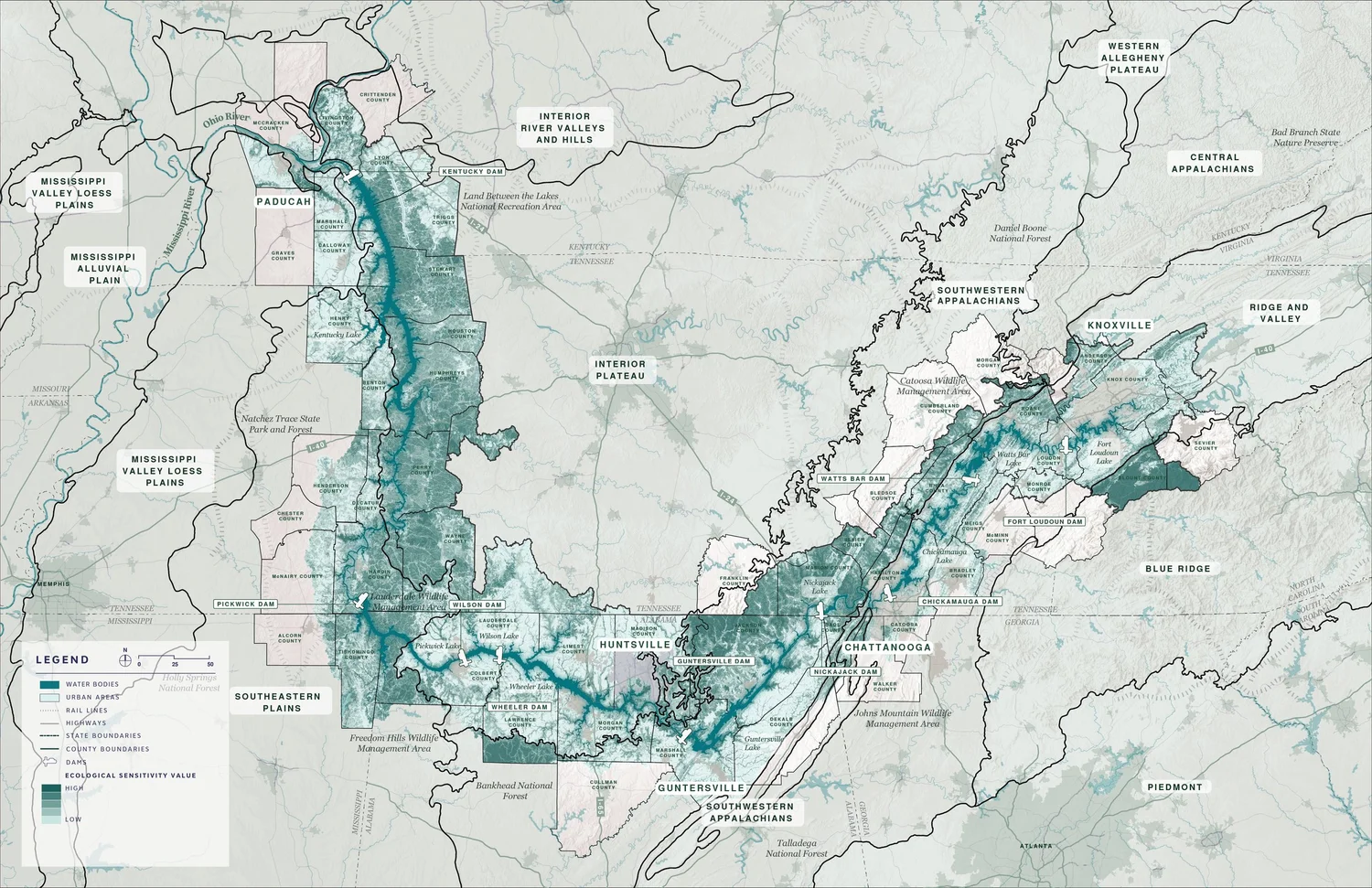Map with ecological sensitivity values based on criteria developed by Biohabitats