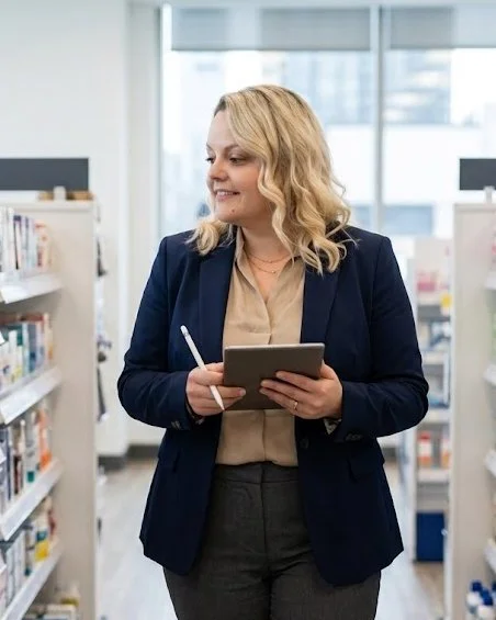 Dina walking a retail aisle