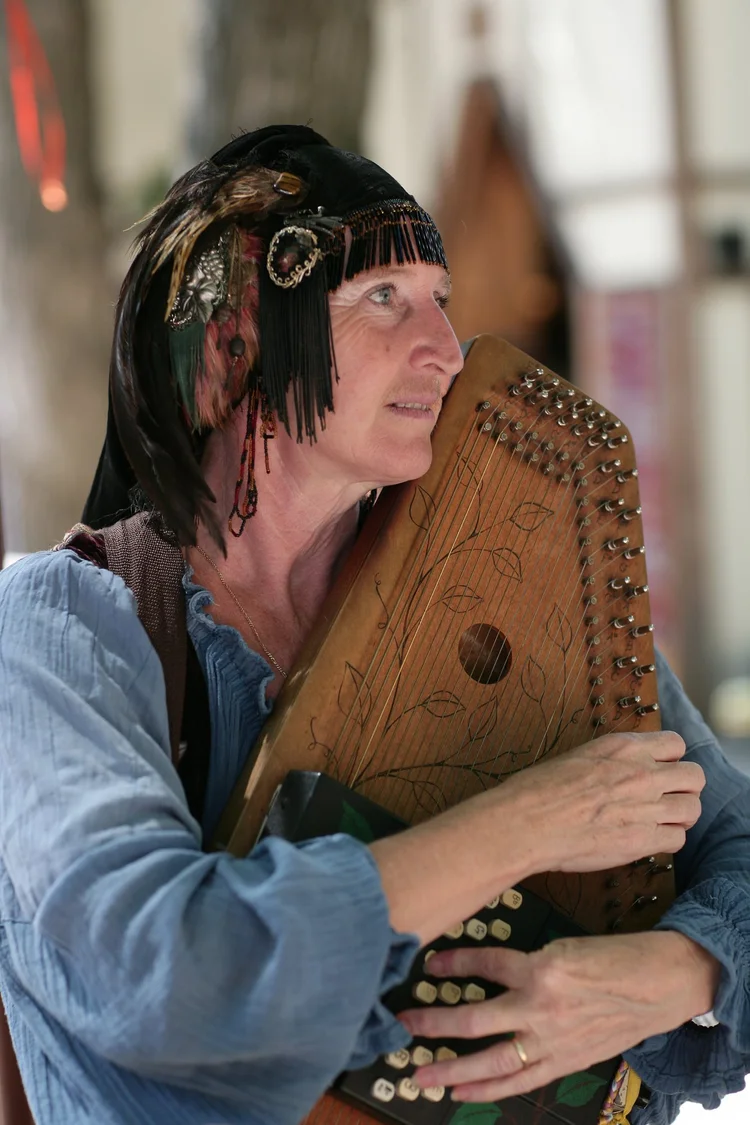 Musician playing a hurdy-gurdy