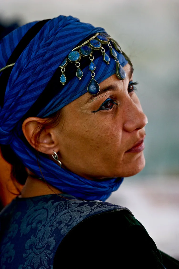 Woman in a blue headscarf