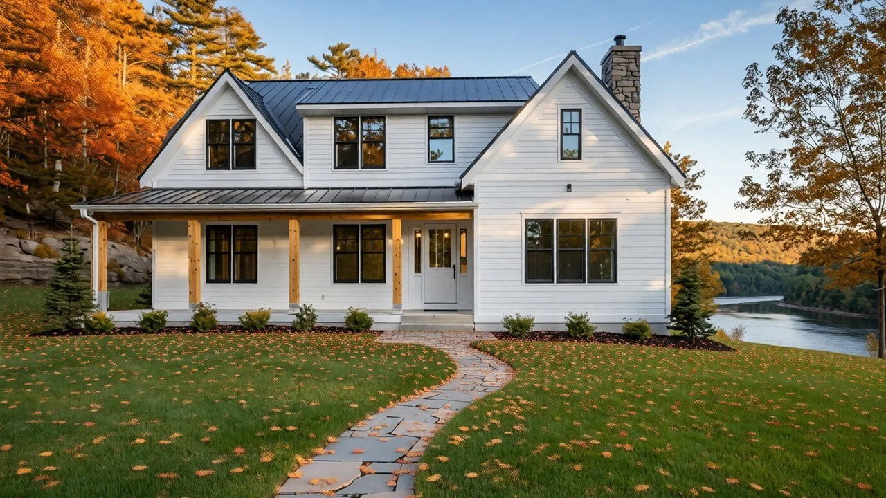 The sample home in autumn