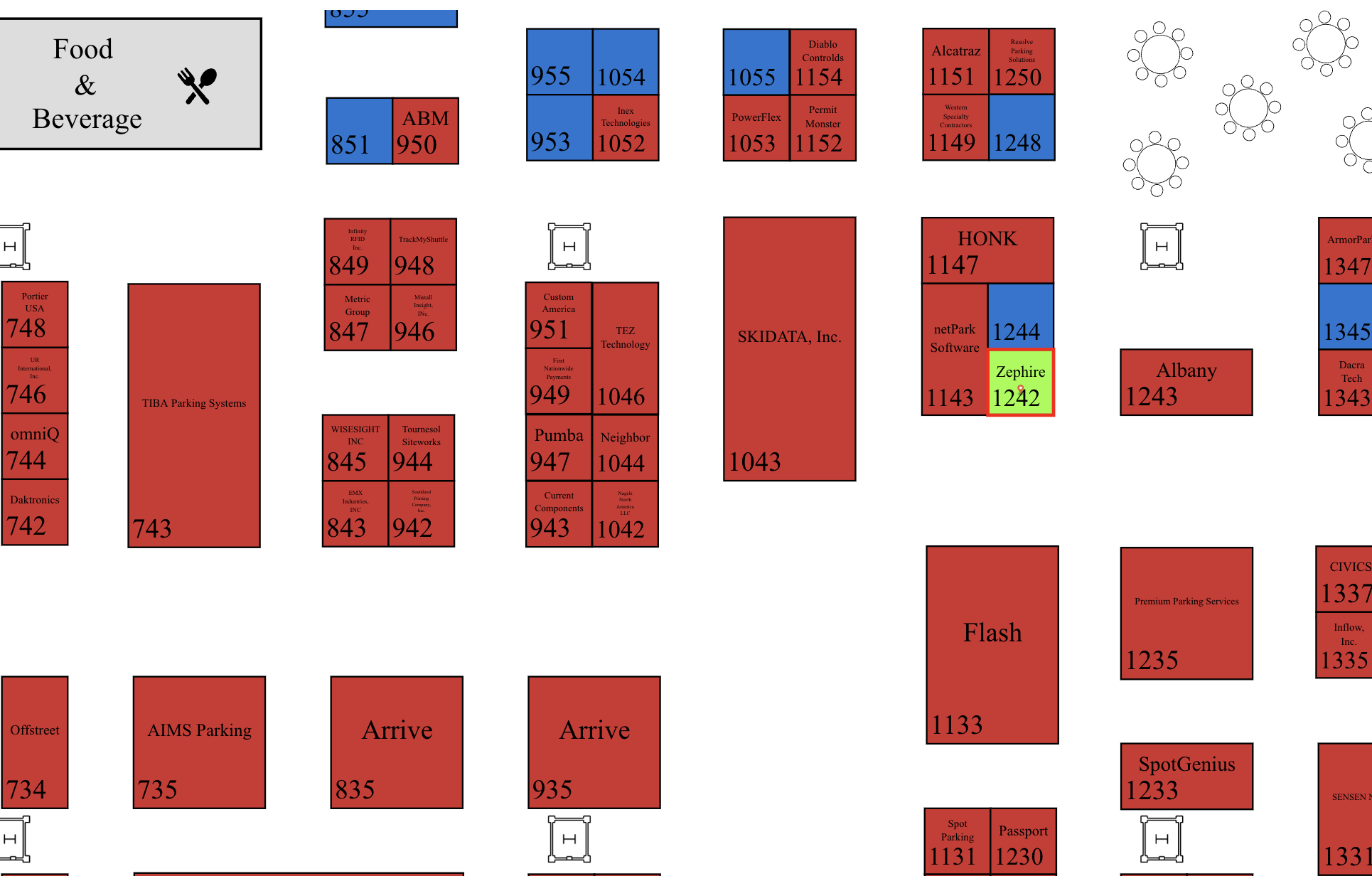 IPMI 2026 expo floor map showing Zephire at Booth 1242