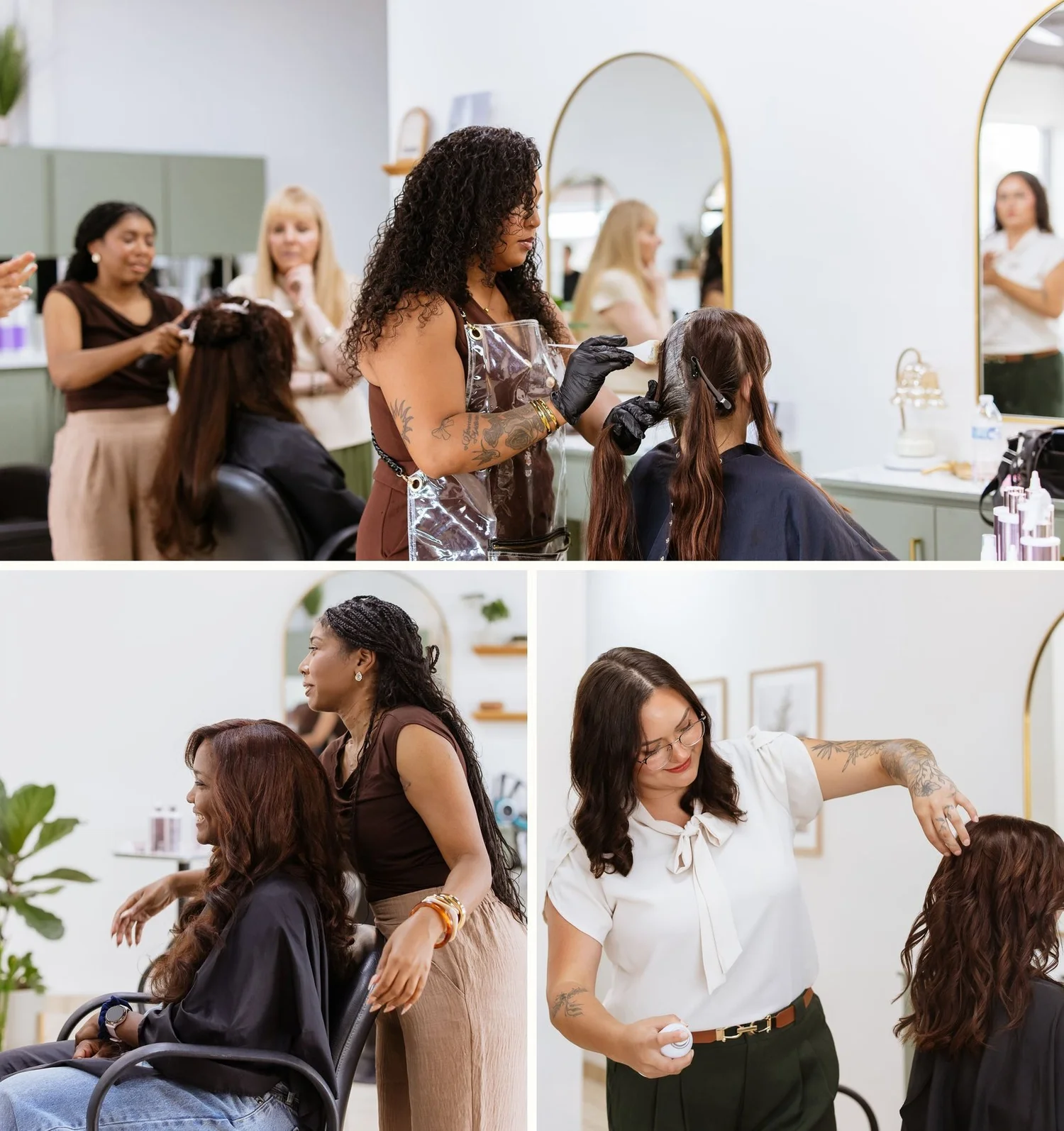 Heads You Win stylists coloring, styling and laughing with clients in the West Ashley salon