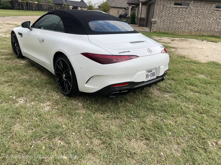 White Mercedes-Benz convertible after body repair – Advanced Collision Specialists, Burleson TX