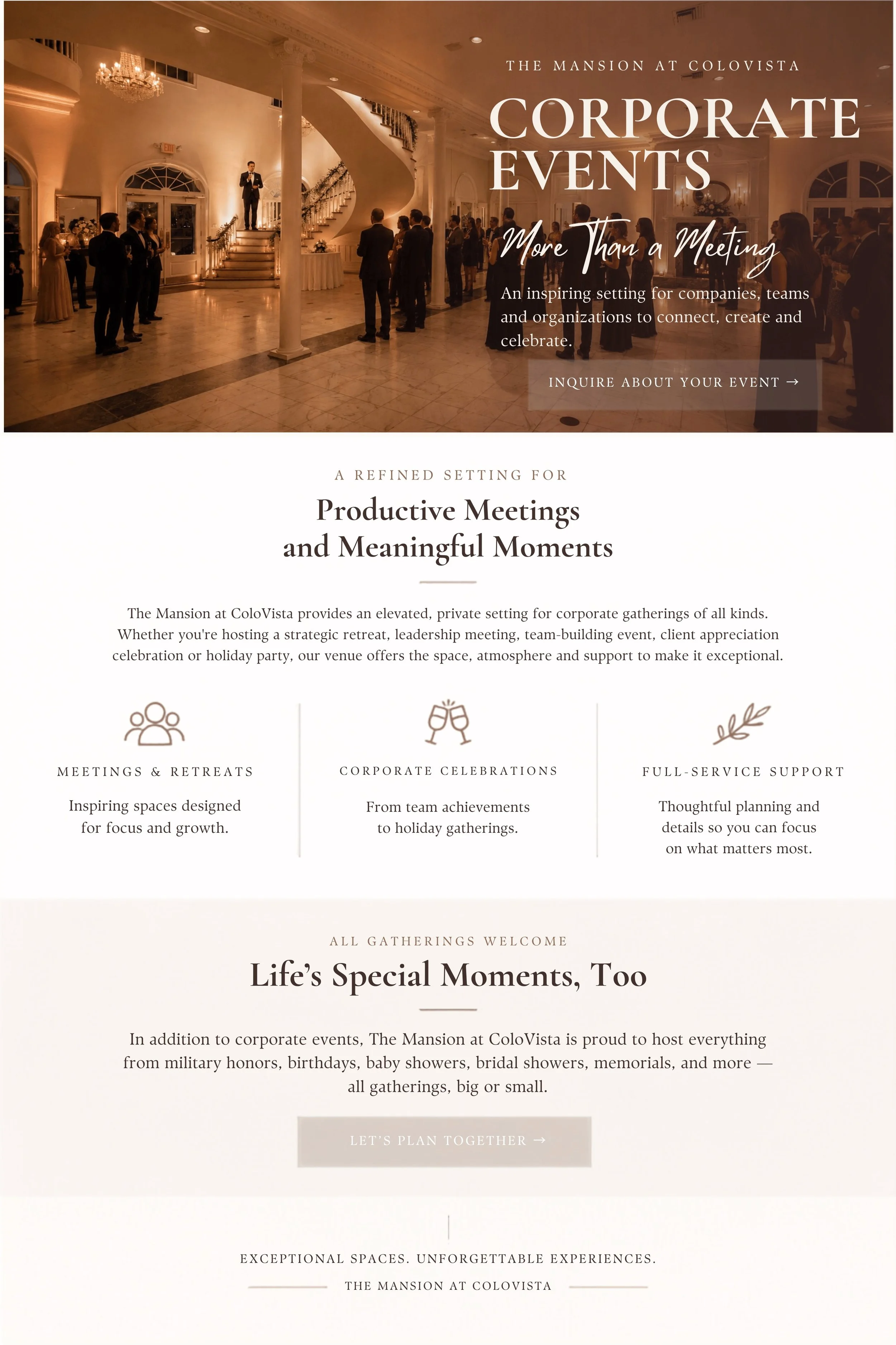 Corporate Events and Gatherings at The Mansion at ColoVista
