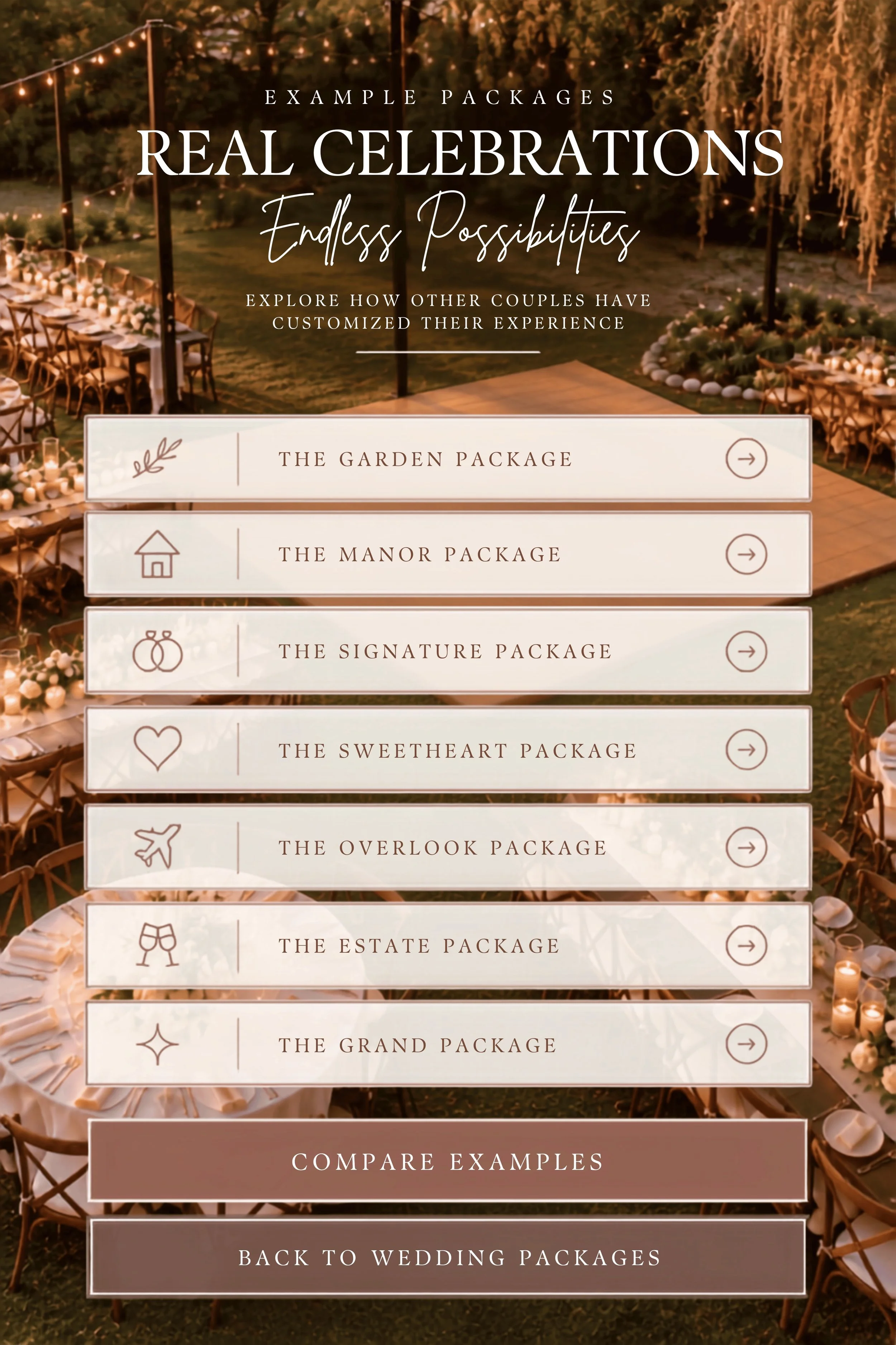 Example Wedding Packages at The Mansion at ColoVista