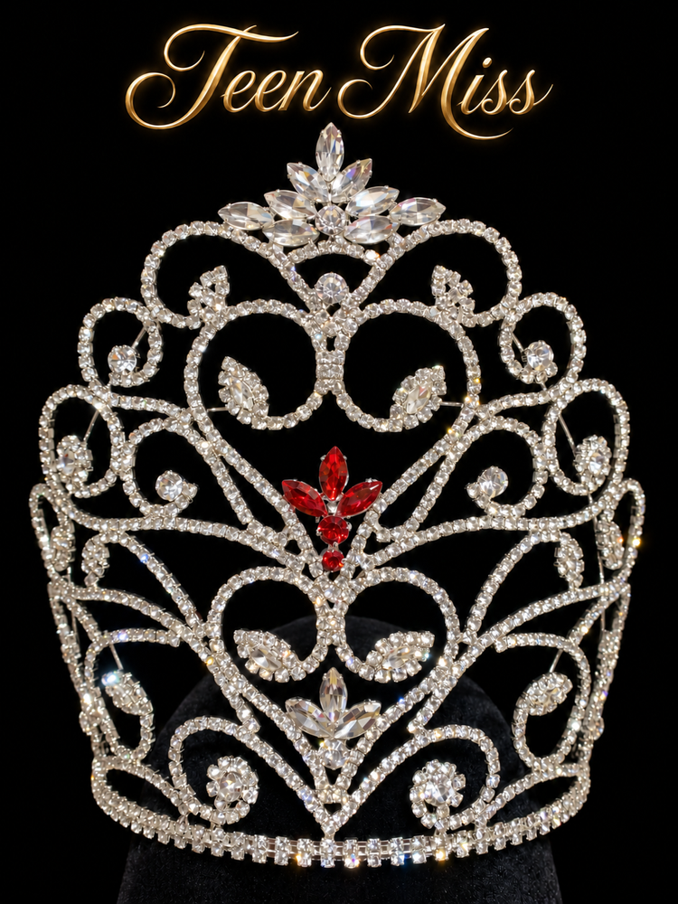 Silver crown with red center stones awarded to the Teen Miss division winner