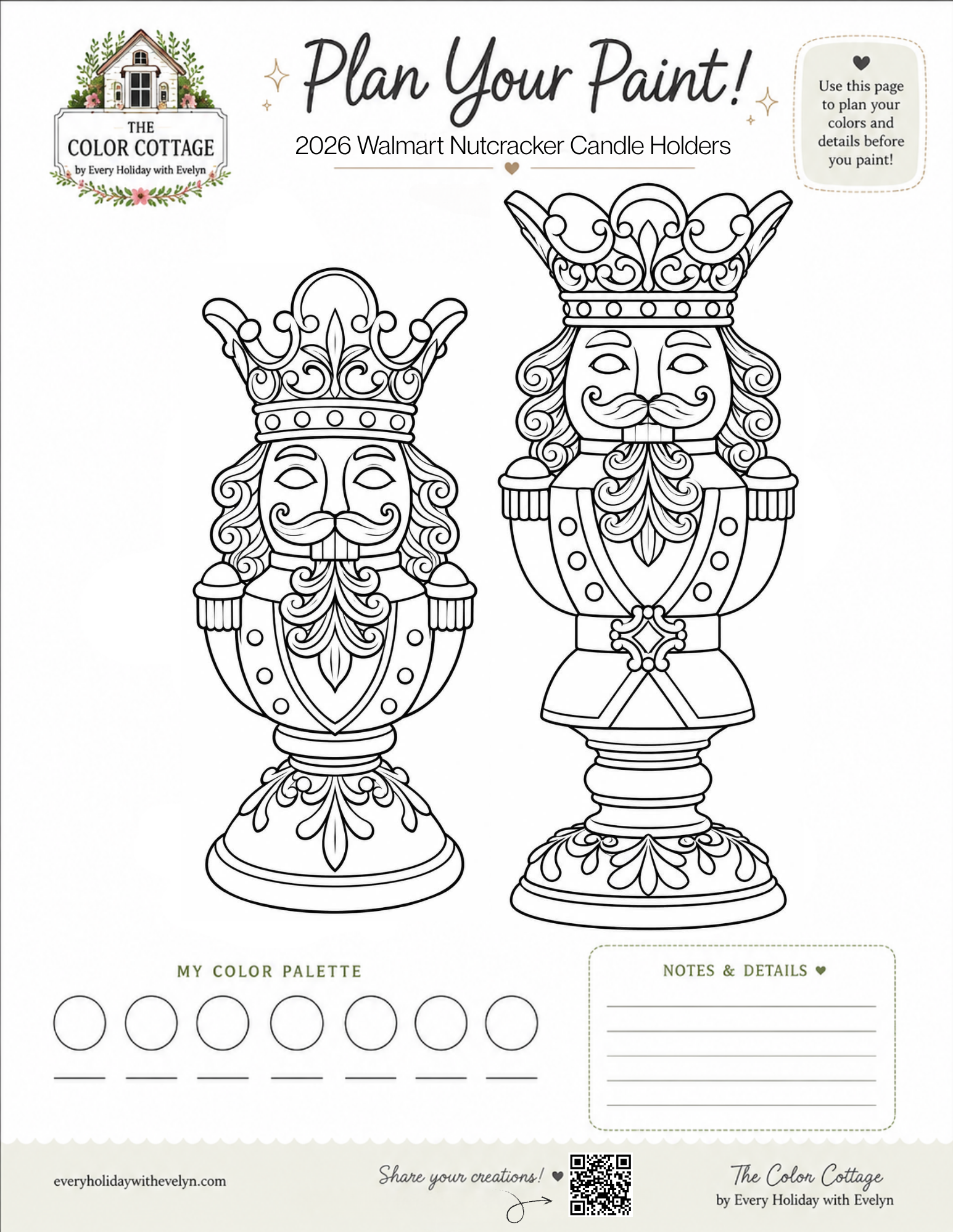 2026 Walmart Nutcracker Candle Holders coloring and paint planning sheet
