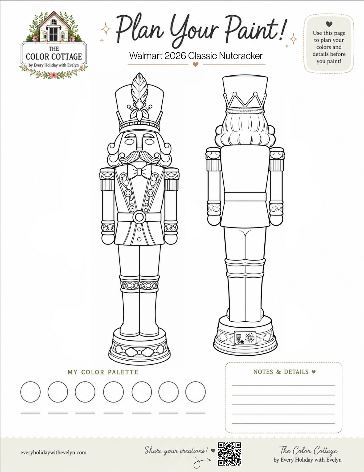 2026 Walmart Classic Nutcracker coloring and paint planning sheet