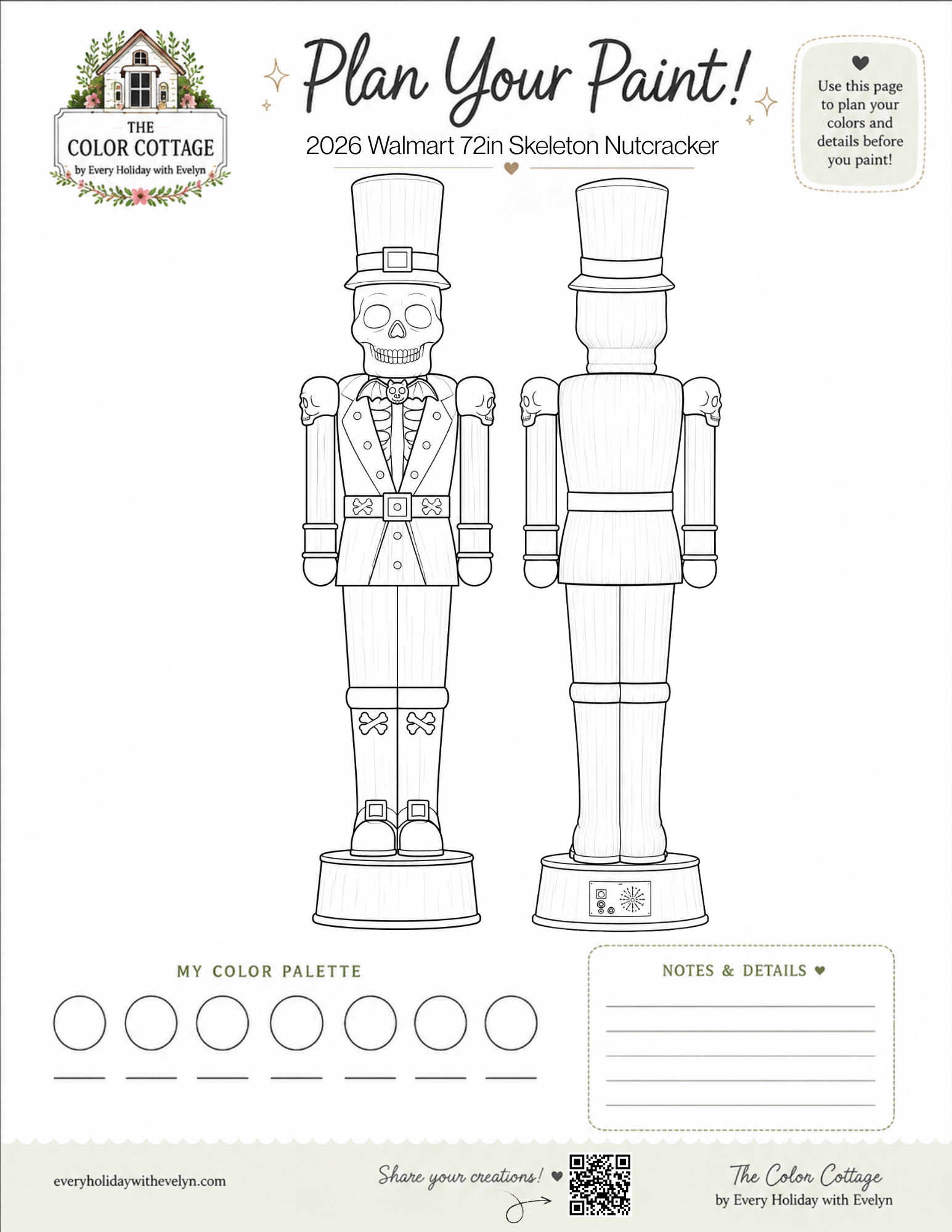 Walmart Skeleton Nutcracker coloring and paint planning sheet