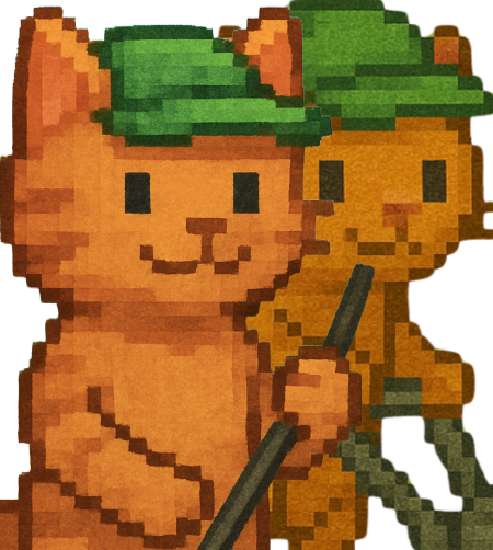 two animated cats holding tools