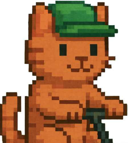 animated cat holding mowing maching