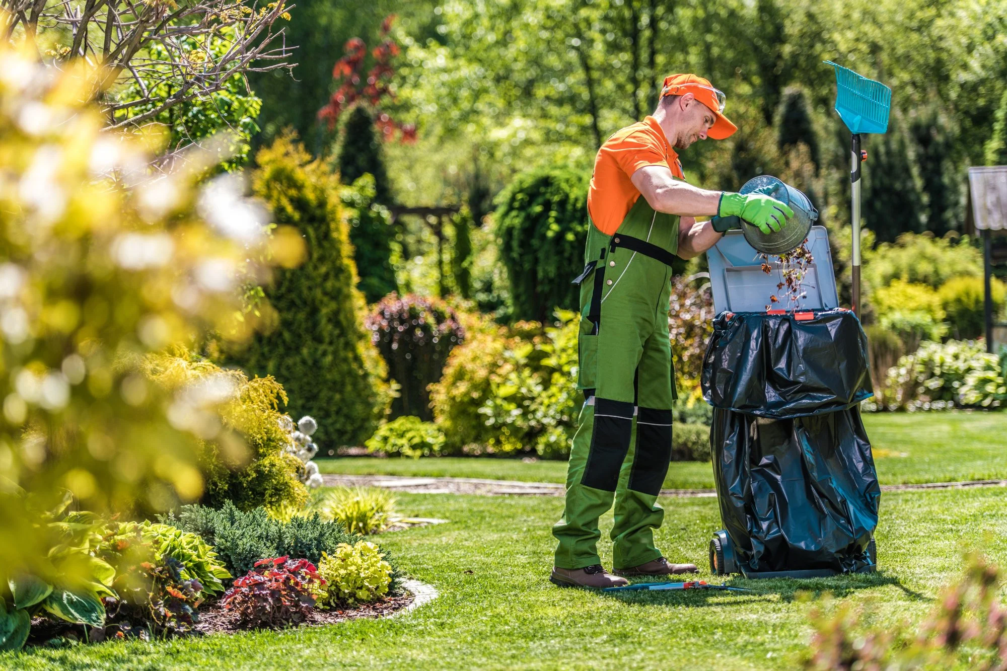 man cleaning garden