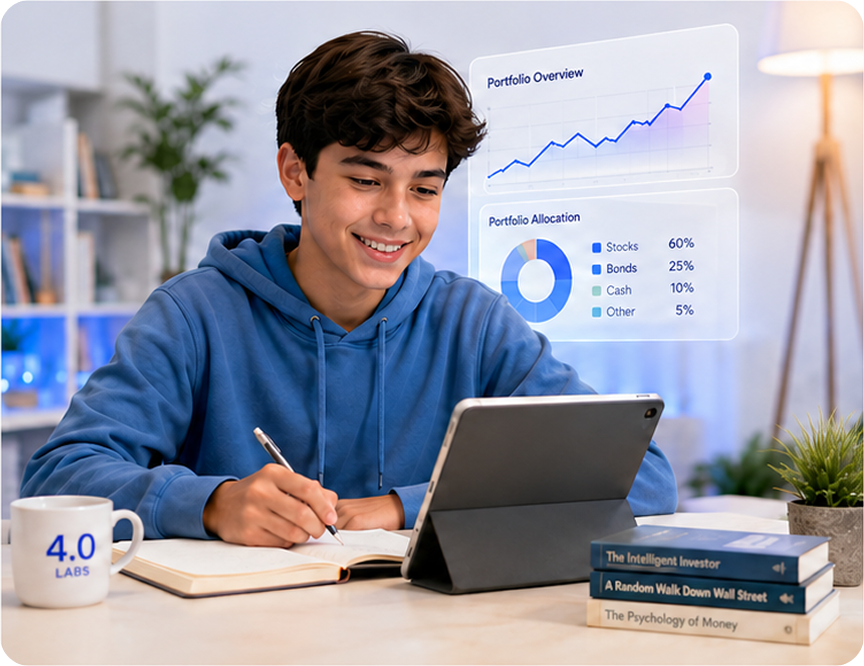 Student learning practical saving, budgeting, investing, and money skills