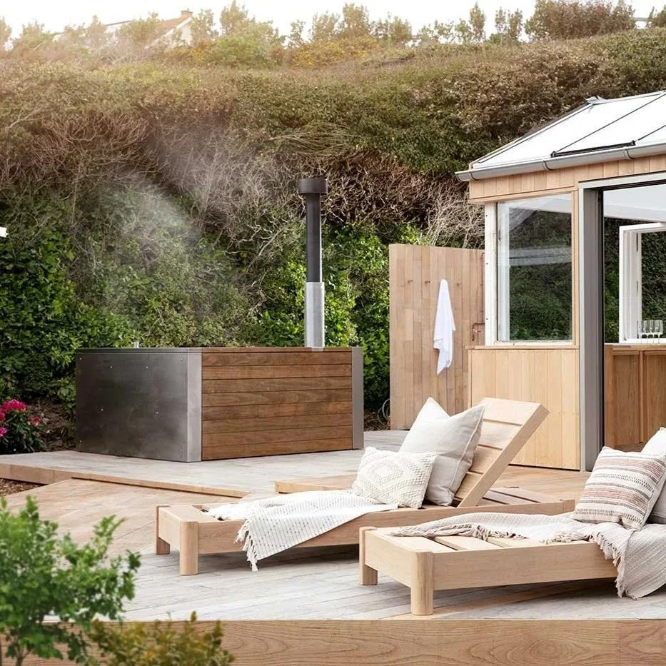 4–6 person wood-fired tub on a terrace