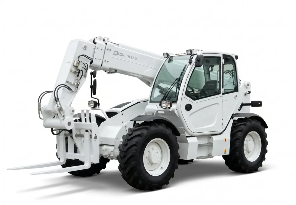 A telehandler lifting a tub