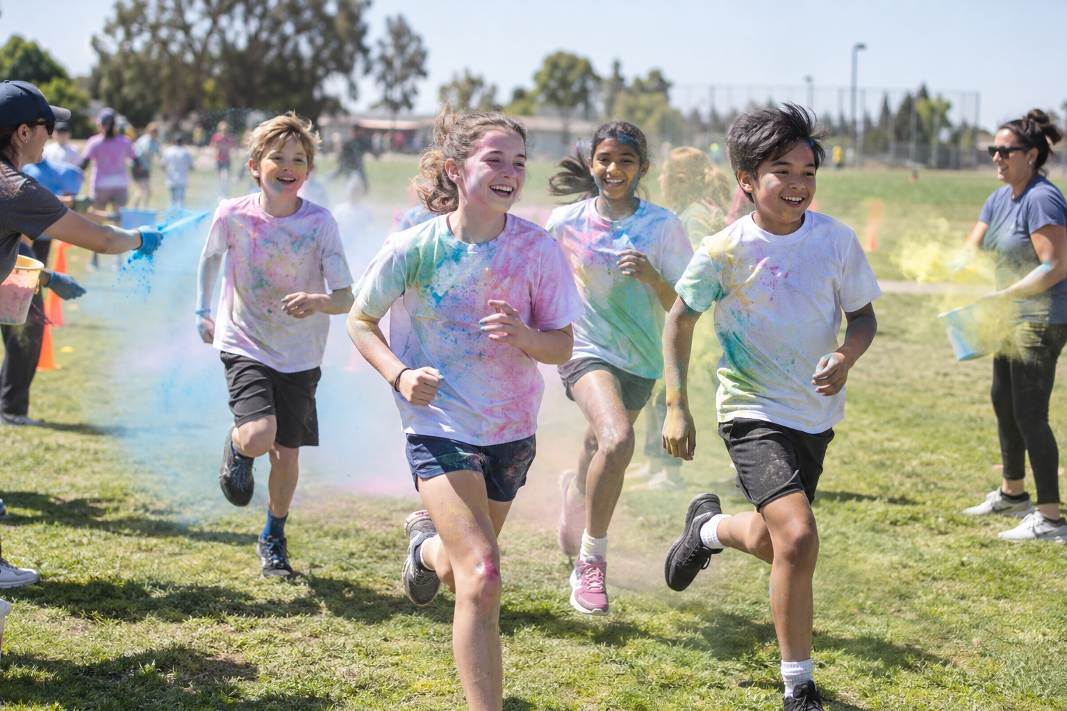 Students enjoying a colorful school fundraiser