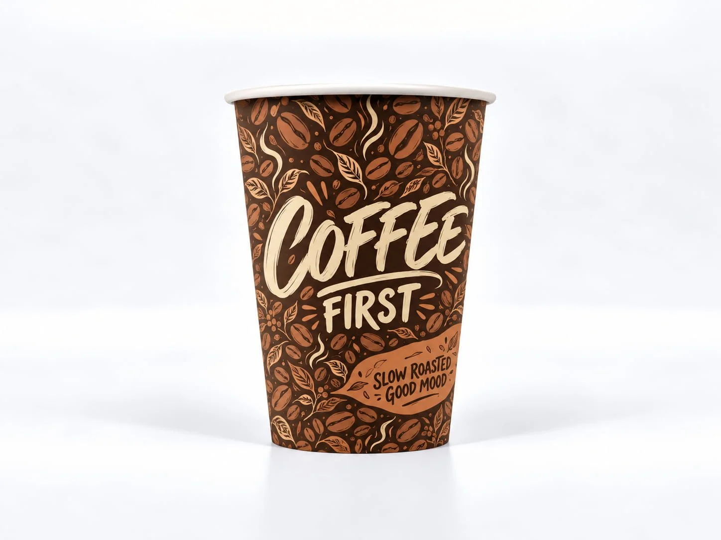 Coffee First custom paper coffee cup with premium print design