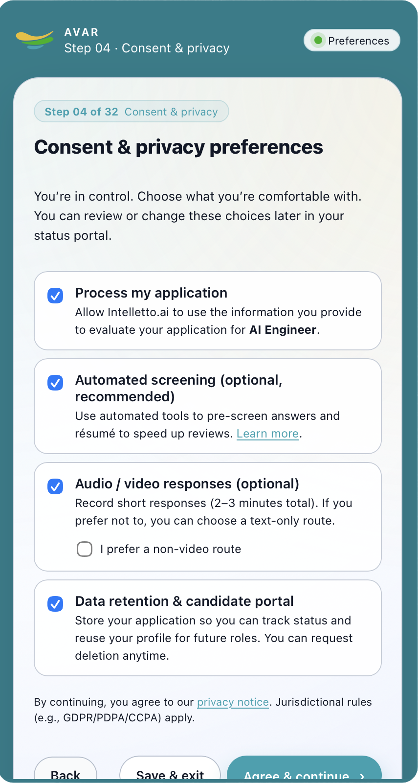 Step 04 – Consent & privacy