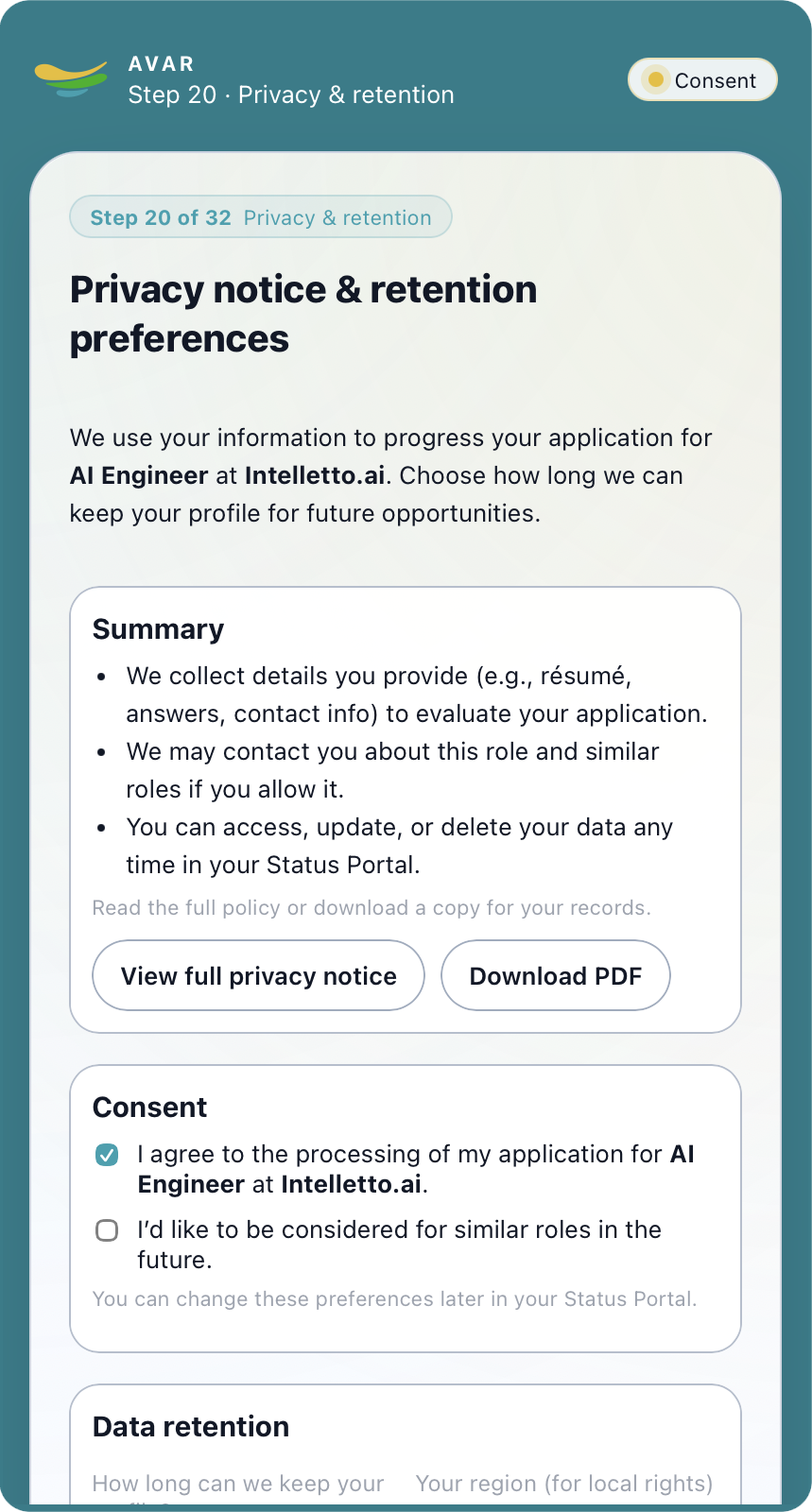 Step 20 – Privacy & retention