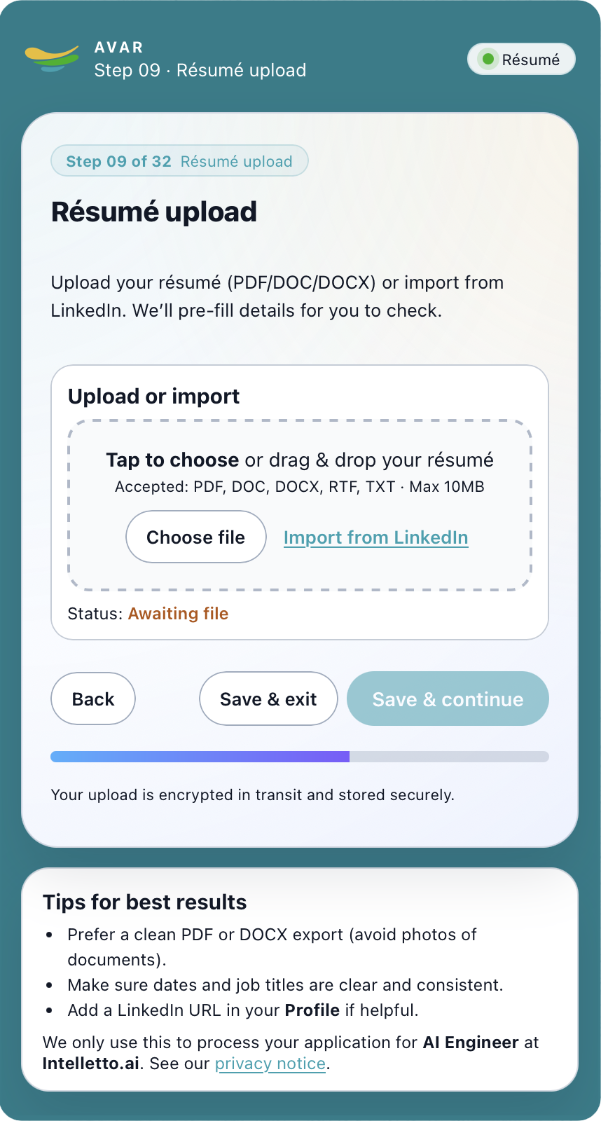 Step 09 – Résumé upload