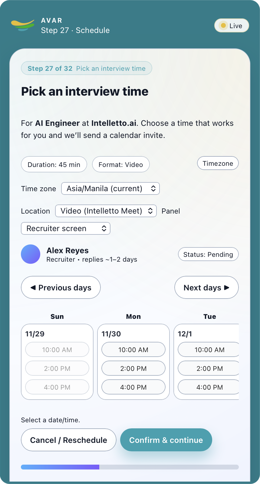 Step 27 – Schedule picker