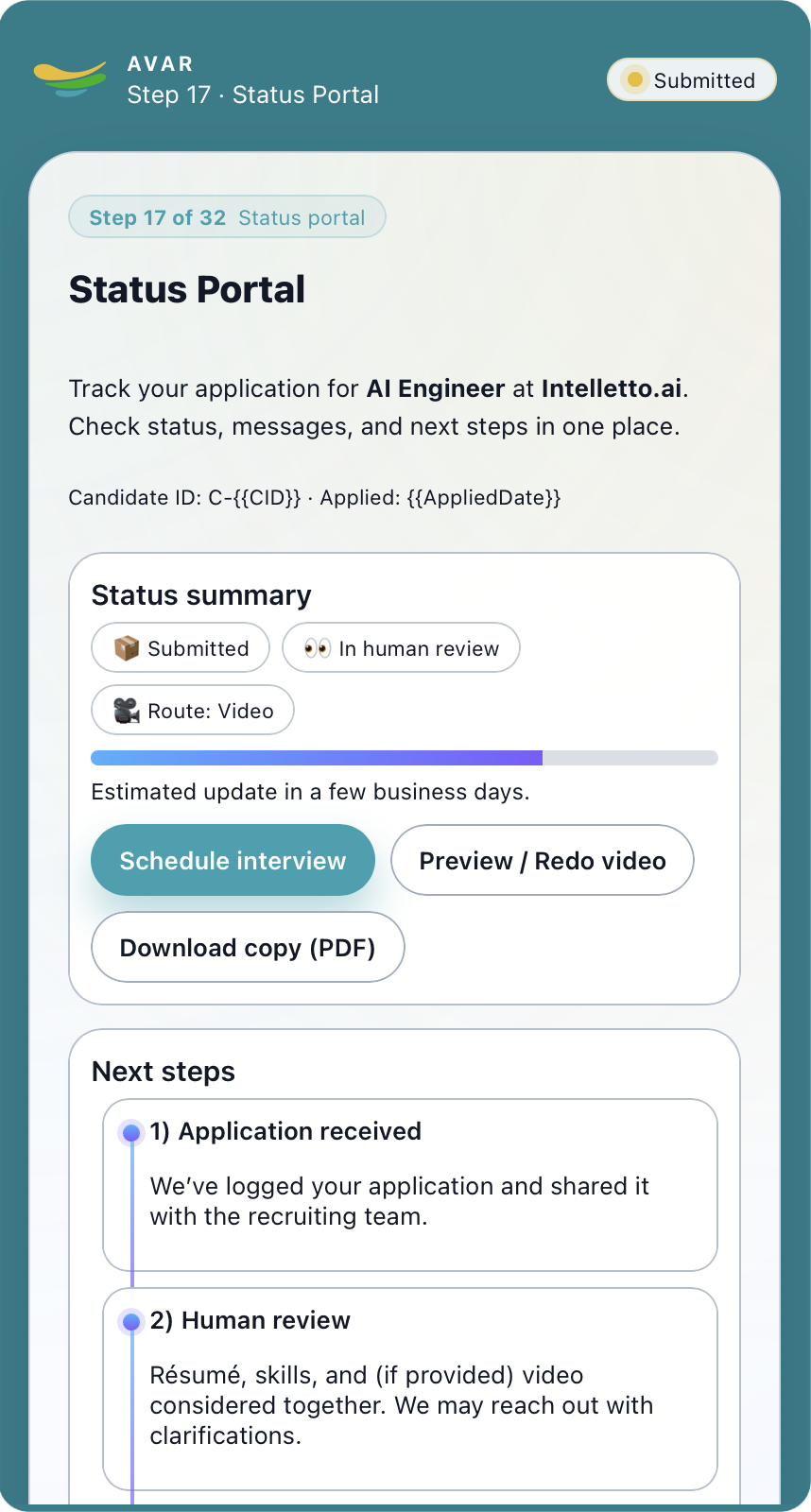 Step 17 – Status portal