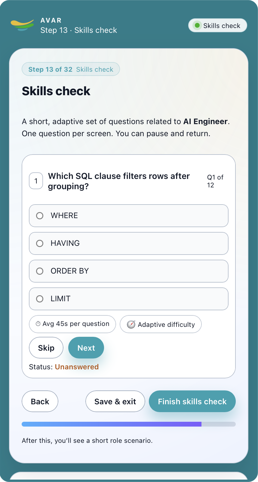 Step 13 – Skills check
