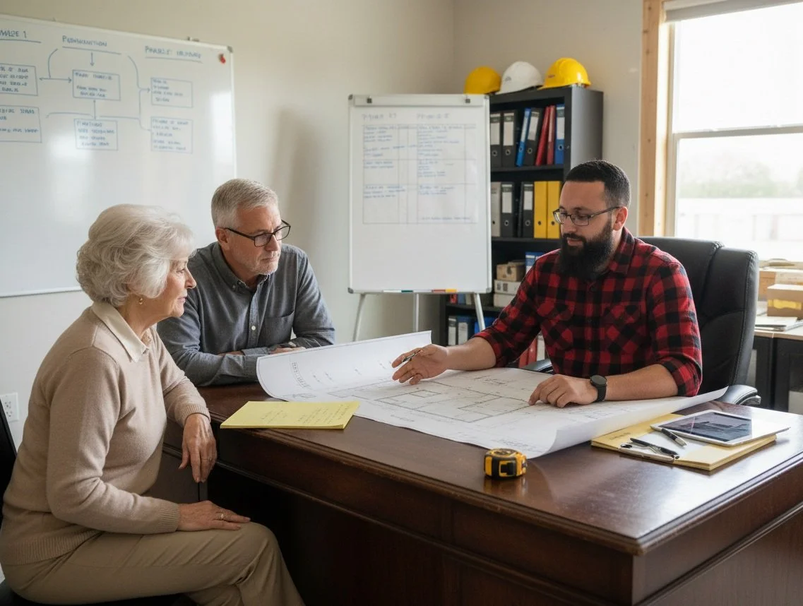 A trusted home advisor discussing project options with homeowners.