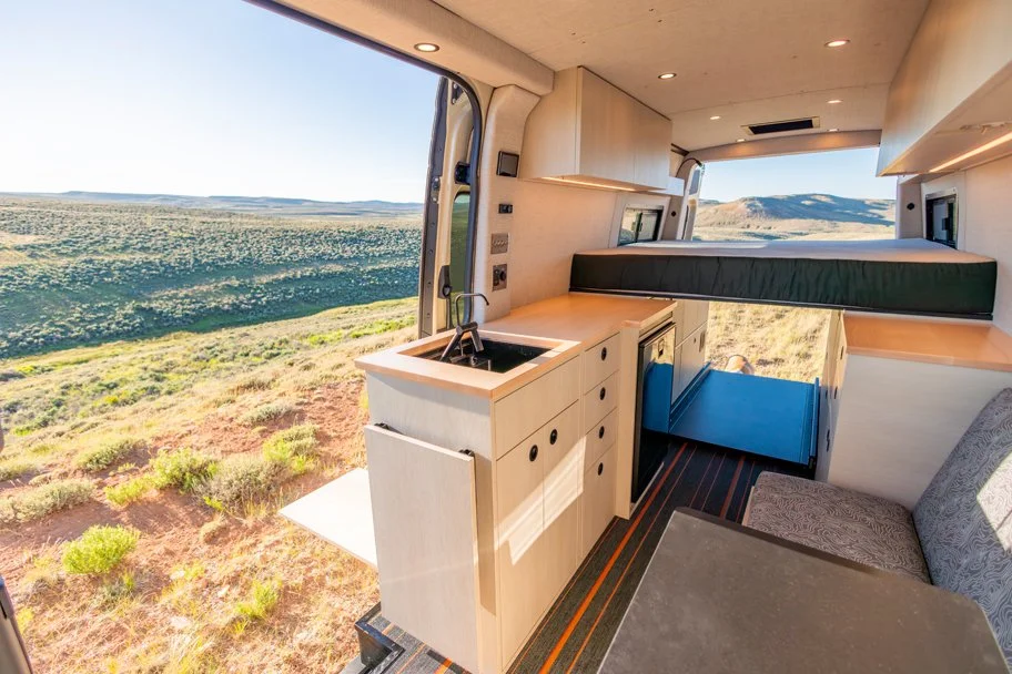 SAGA Sprinter van build — panoramic view — Reparadise