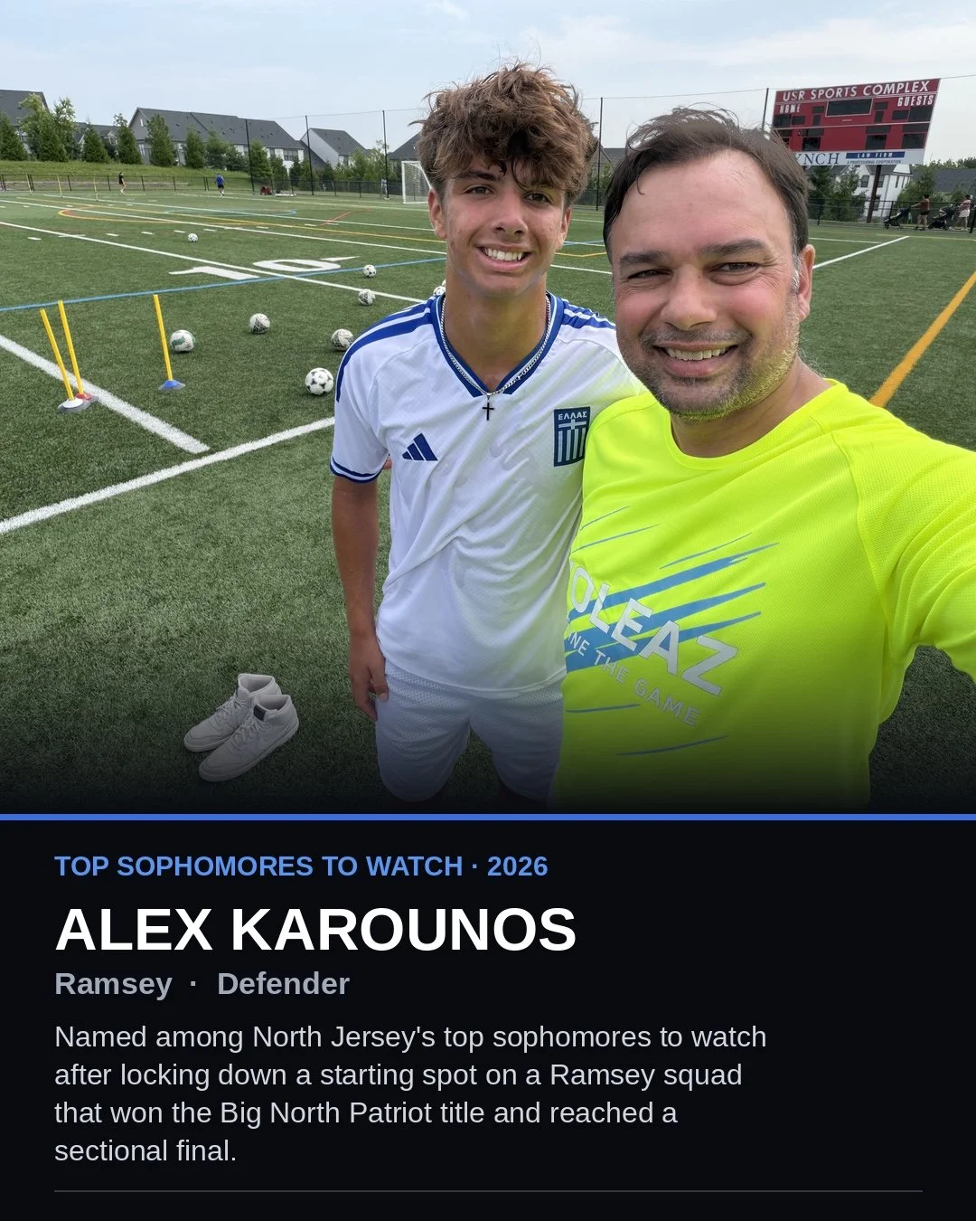 Arjun Dewan with his pupil Alex Karounos on the soccer field